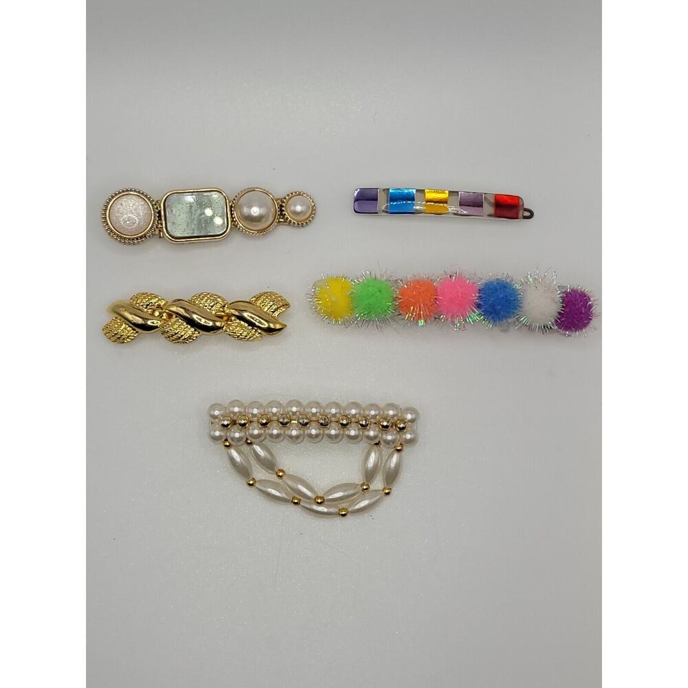 Lot Of 5 Party Barettes Beaded Multicolor Wedding Glam-core